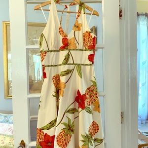Donna Ricco halter dress w/pineapple and flowers